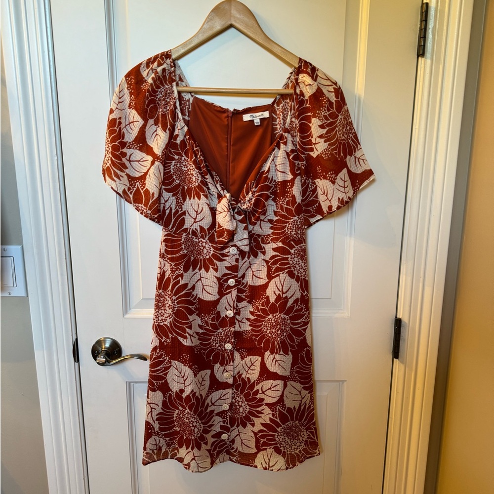 MADEWELL Silk Floral Mini Dress • Rust & Cream • 2